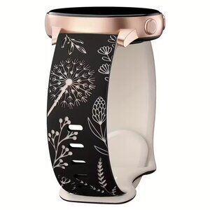 Dandelion Floral Engraved Silicone Watch Strap - Two-Tone Design, 22mm